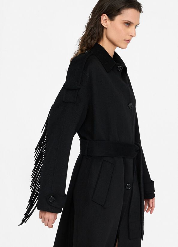 Trench in lana con frange