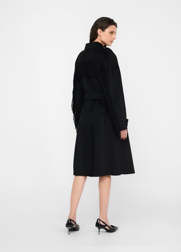 Trench in lana con frange