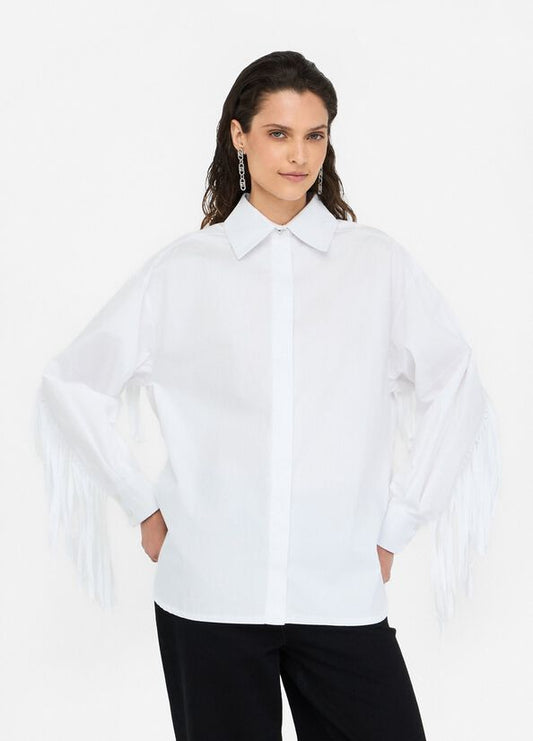 Camicia in popeline con frange