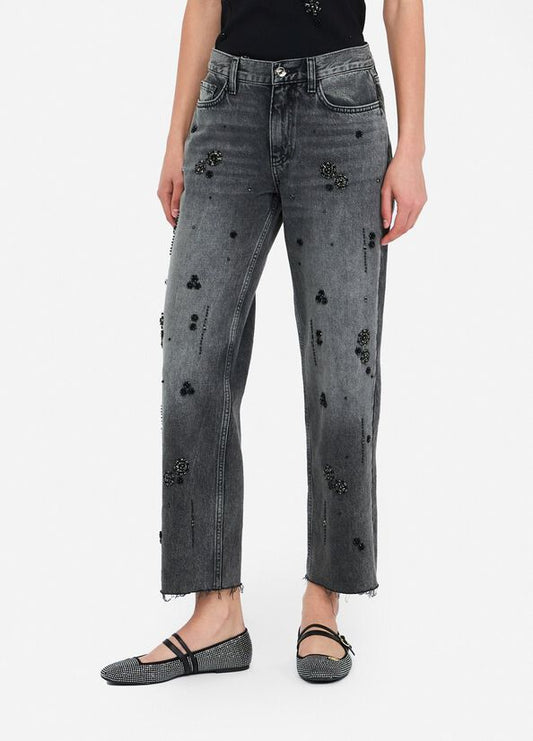 Jeans straight con strass