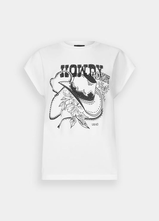 T-shirt con stampa e strass