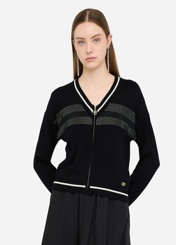 Cardigan con zip e strass