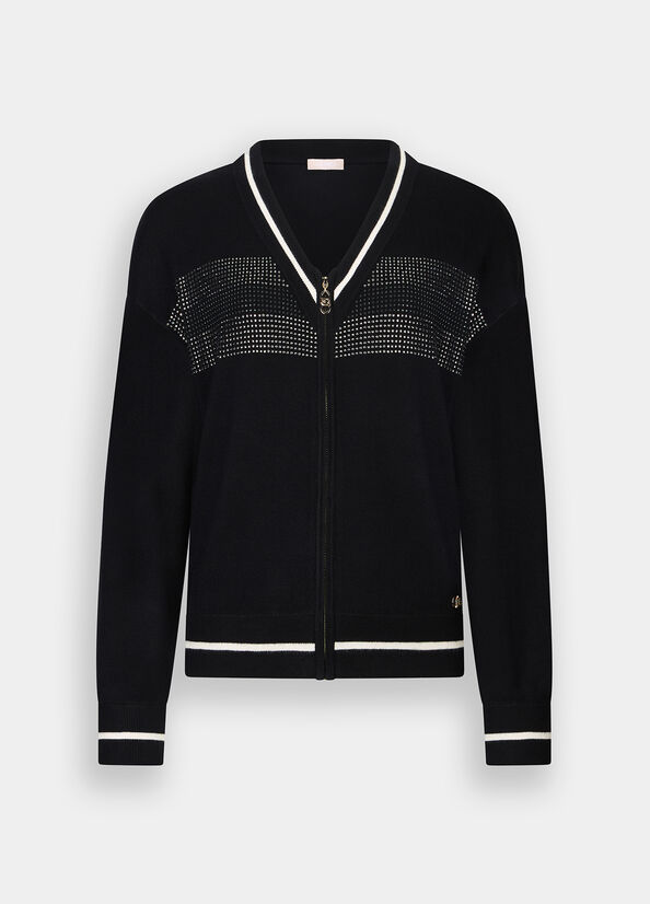 Cardigan con zip e strass
