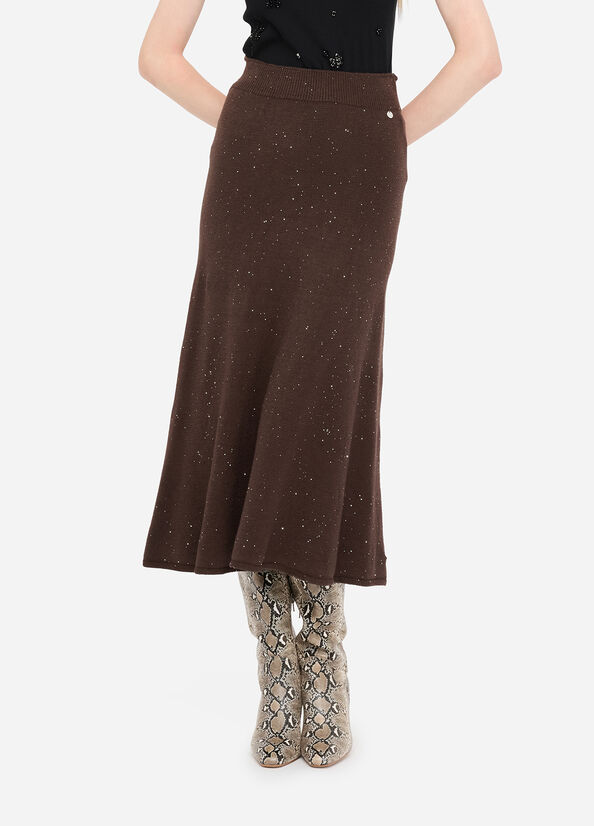 Gonna midi in maglia con paillettes