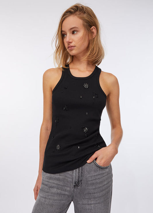 Top con applicazioni gioiello