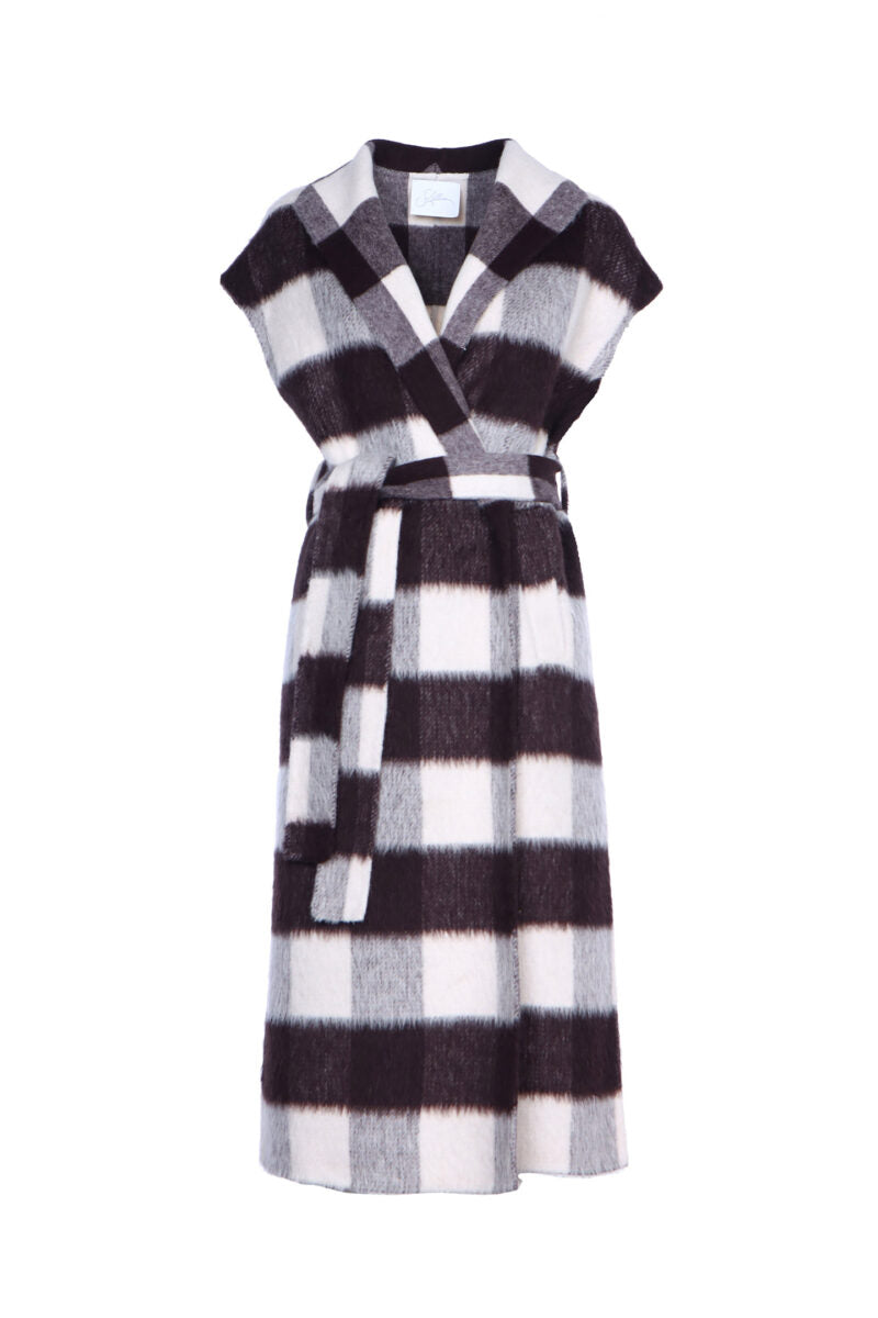 Cappotto senza maniche con cintura check