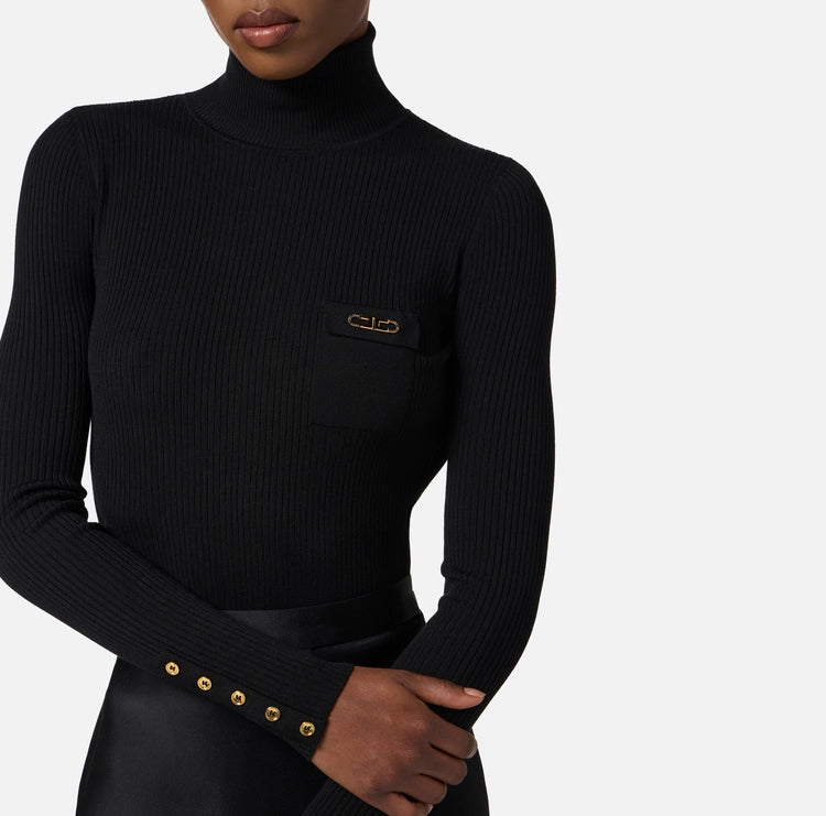 Abito in maglia a costine e raso con taschino