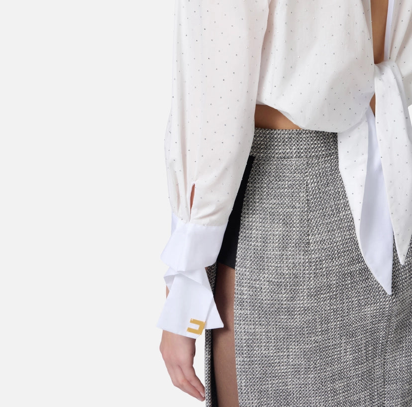 Camicia in popeline con strass e nodo