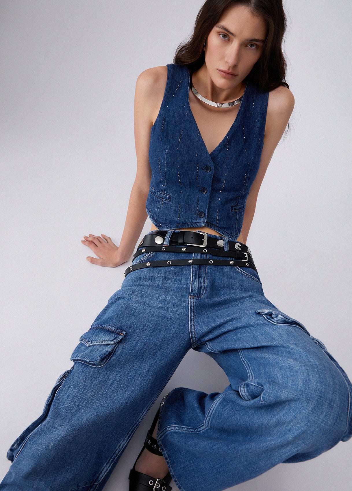 Gilet in denim con strass