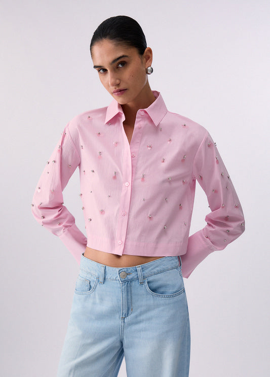 Camicia boxy con ricami gioiello