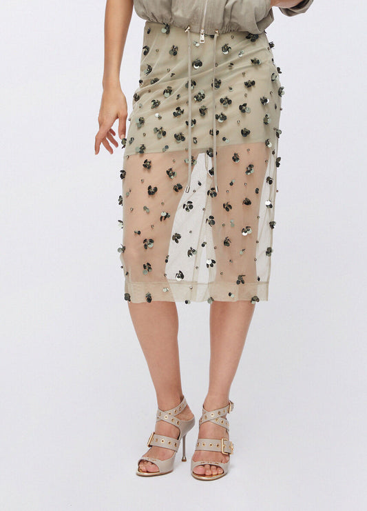 Longuette in tulle con ricami floreali