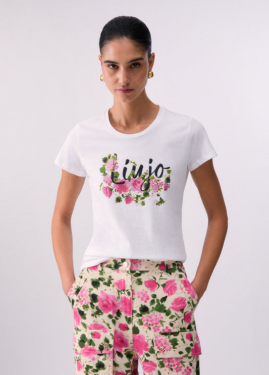 T-shirt con stampa e strass