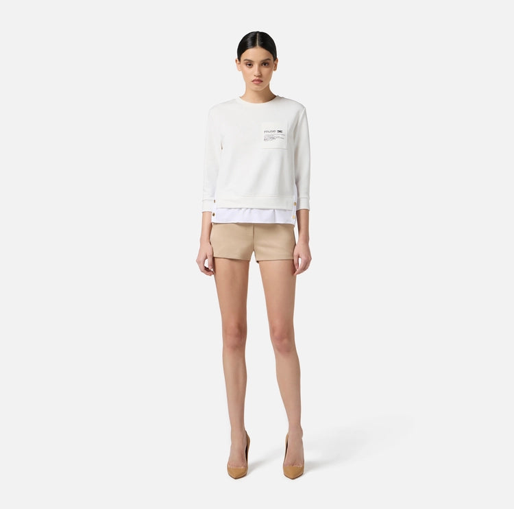 Maglia in felpa con dettagli in popeline