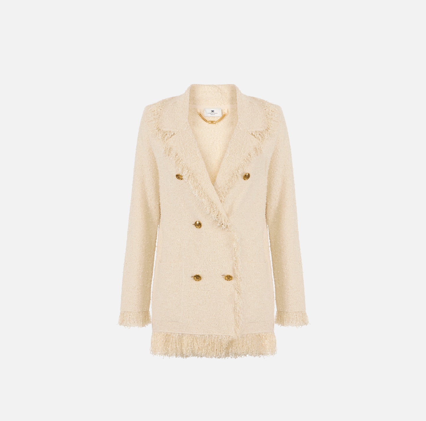 Giacca in maglia bouclé con frange