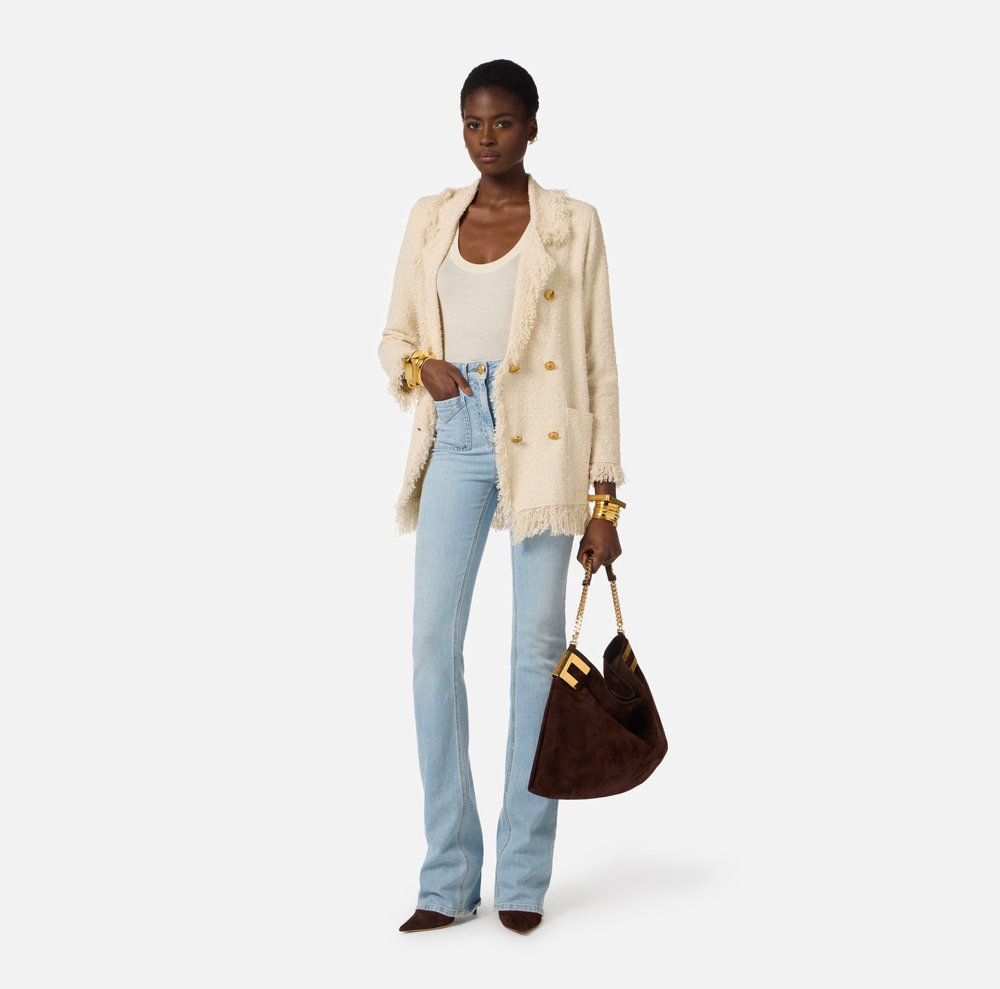Giacca in maglia bouclé con frange