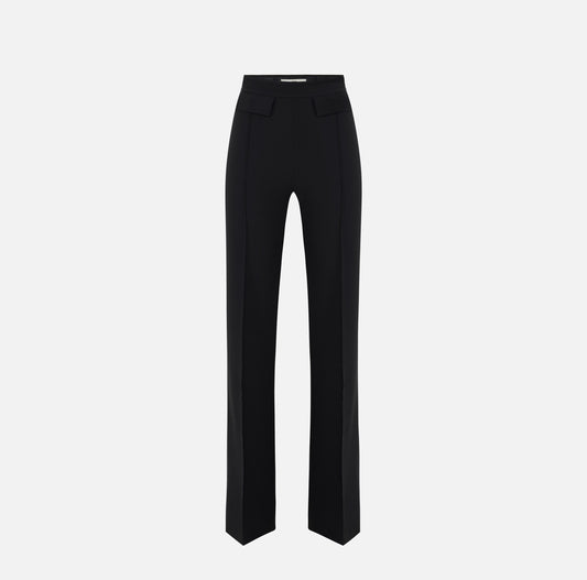 Pantaloni in doppio crêpe stretch con logo ricamato