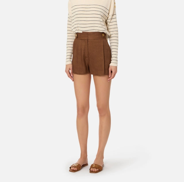 Shorts in misto lino con cinturini