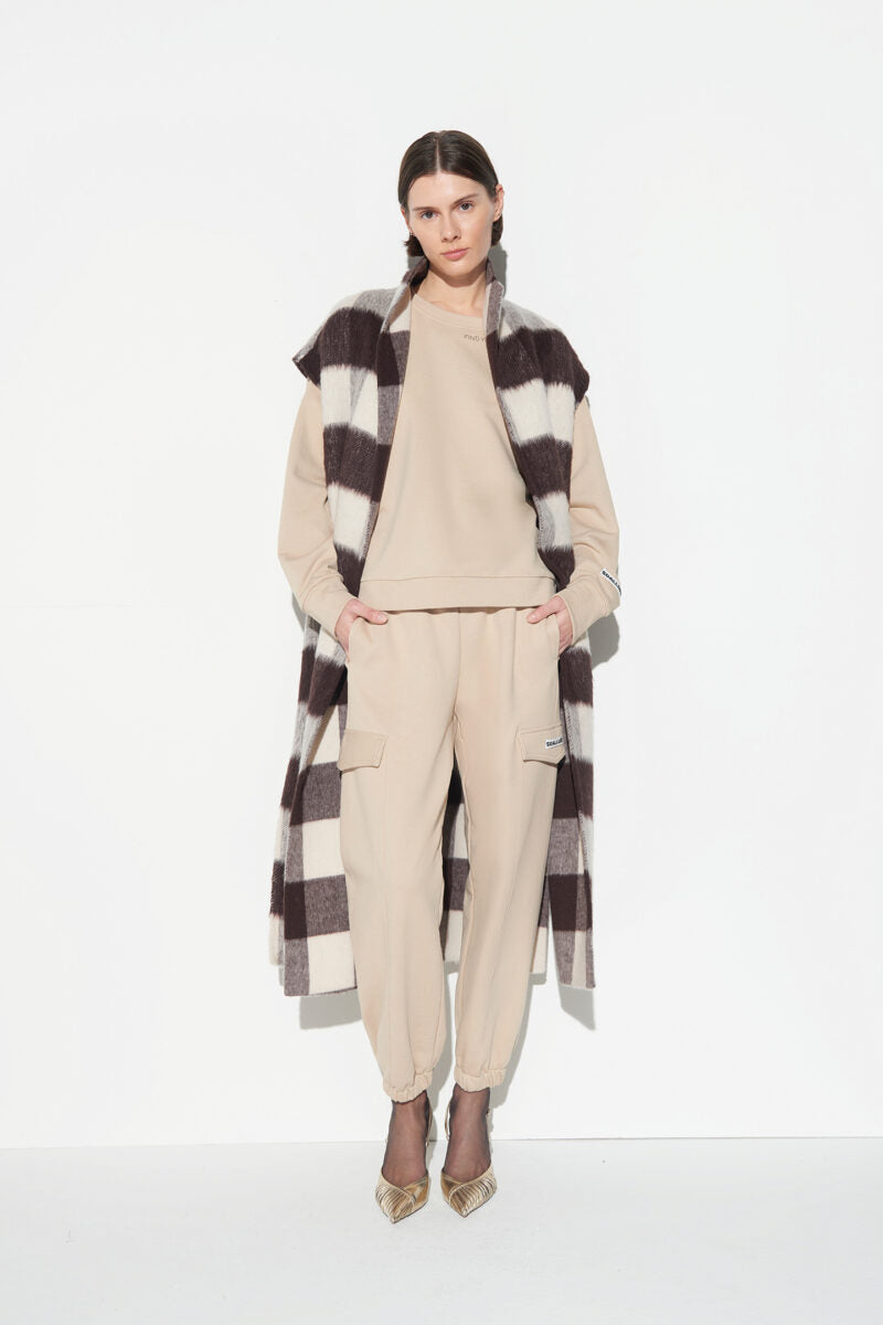 Cappotto senza maniche con cintura check