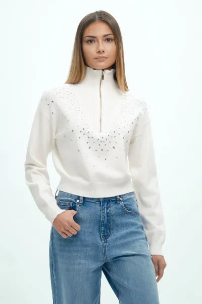 MAGLIA MEZZA ZIP CON STRASS