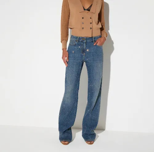 JEANS A PALAZZO CON STRASS