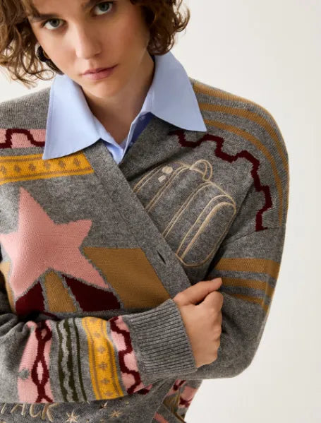 CARDIGAN IN JACQUARD CON RICAMI