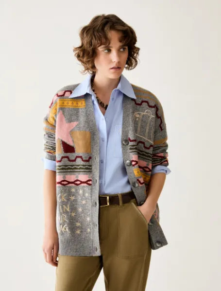 CARDIGAN IN JACQUARD CON RICAMI