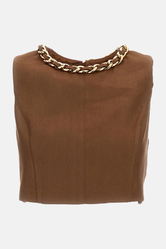 Top in misto lino con catena gioiello