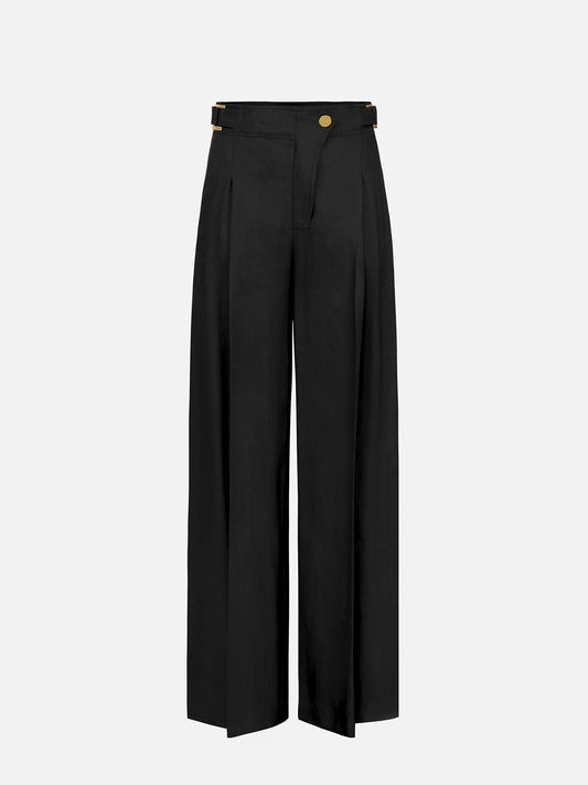Pantaloni in misto lino con cinturini